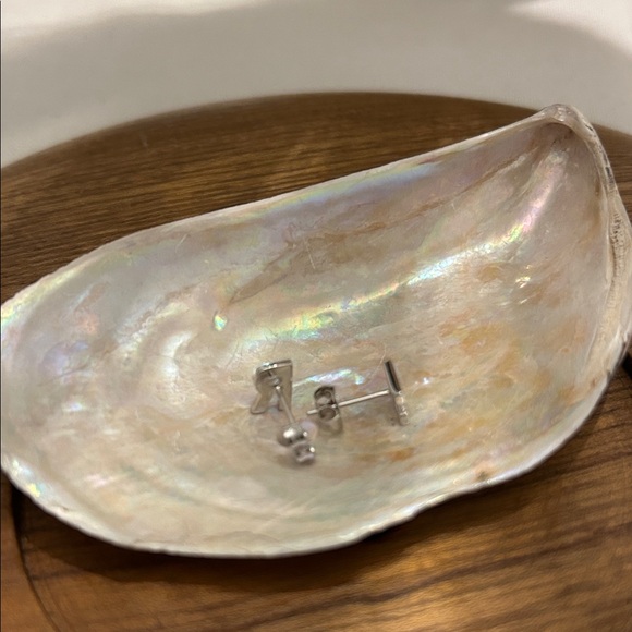 Silver Initial R Earrings - Picture 2 of 3